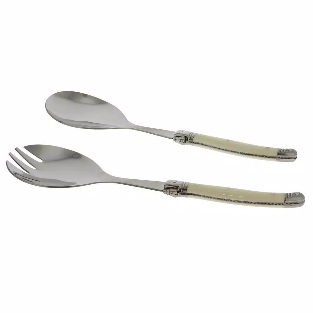 Unbranded French Home Laguiole 2-Piece Faux Ivory Salad Servers Set, Stainless Steel