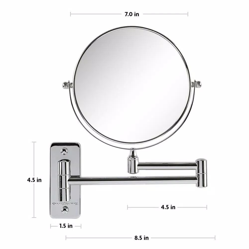 Ovente Wall Mounted Dual-Sided Makeup Mirror, 1x/10x Magnification, Polished Chrome