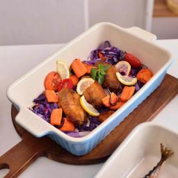 MALACASA 2-Piece Blue Porcelain Rectangle Bakeware Set, 12 in. and 13 in. Ceramic Baking Dishes thumbnail 8