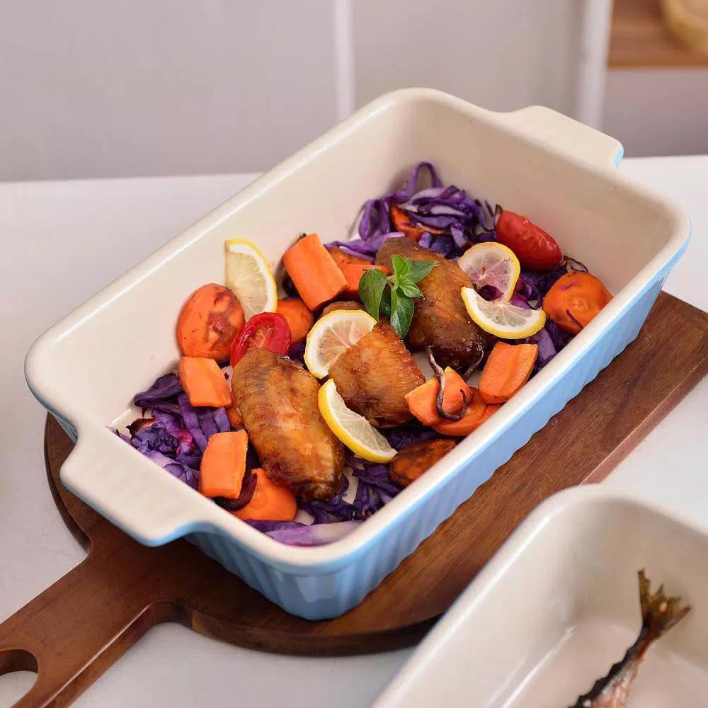 MALACASA 2-Piece Blue Porcelain Rectangle Bakeware Set, 12 in. and 13 in. Ceramic Baking Dishes