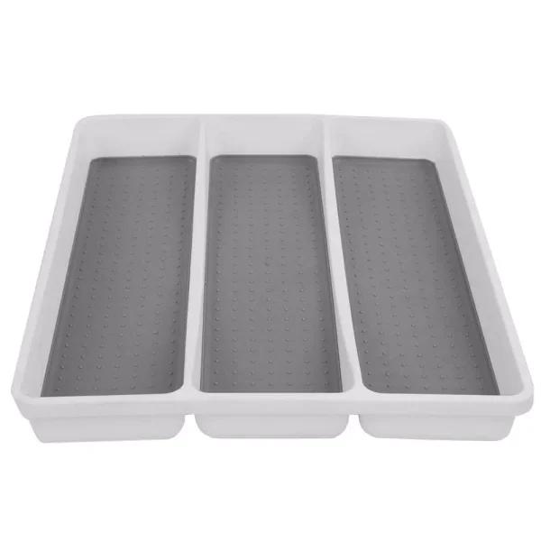 Unbranded White Large Utensil Tray with Rubber Liner, 3 Compartment Cutlery Organizer