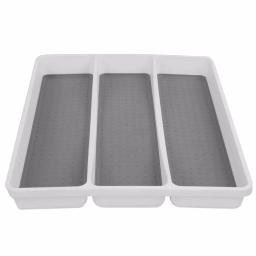 Unbranded White Large Utensil Tray with Rubber Liner, 3 Compartment Cutlery Organizer thumbnail 1