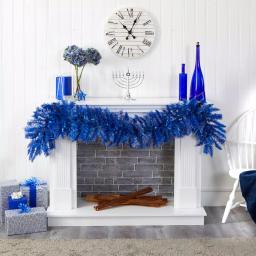 Nearly Natural 6 ft. Blue Flocked Artificial Christmas Garland with 50 Warm White LED Lights thumbnail 6