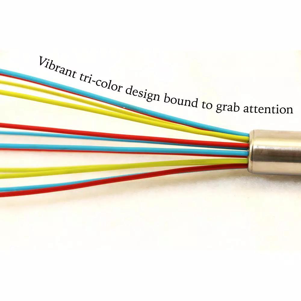 ExcelSteel Stainless Steel Tri-Color Silicone Coated Whisk Set, 8 in. and 10 in. (Set of 2)