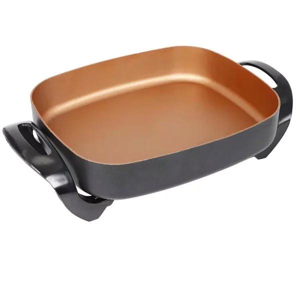 Boyel Living 8 Qt Copper Professional Non-Stick Electric Skillet, 16 in. x 12 in. Square Jumbo Frying Pan