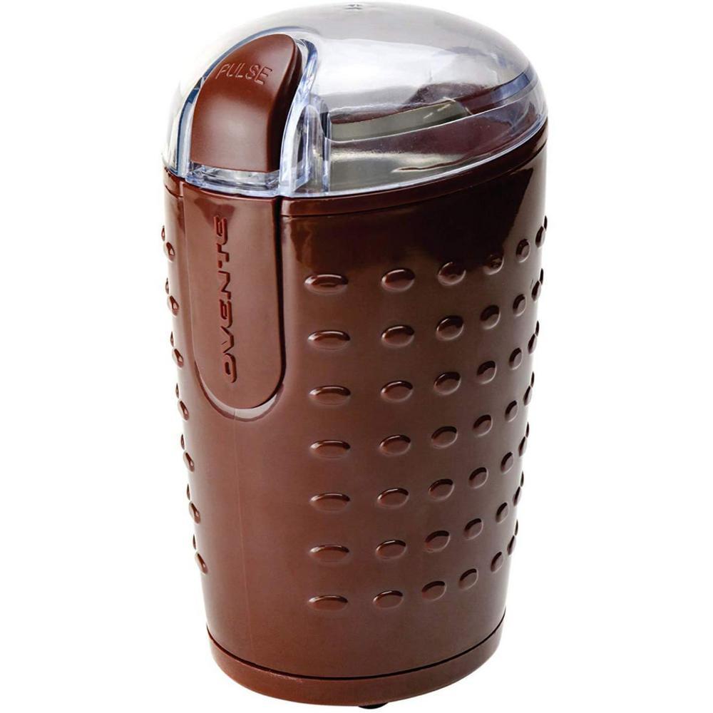 Ovente 2.5 oz. Electric Coffee Grinder with Stainless Steel Blades and Transparent Lid, Brown
