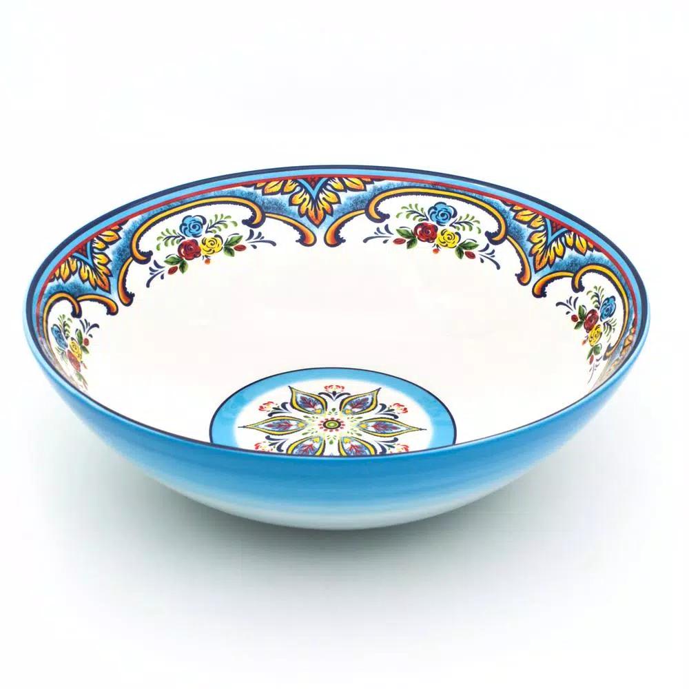 Euro Ceramica Zanzibar Bohemian Earthenware Serving Bowl, Multicolor, 120oz