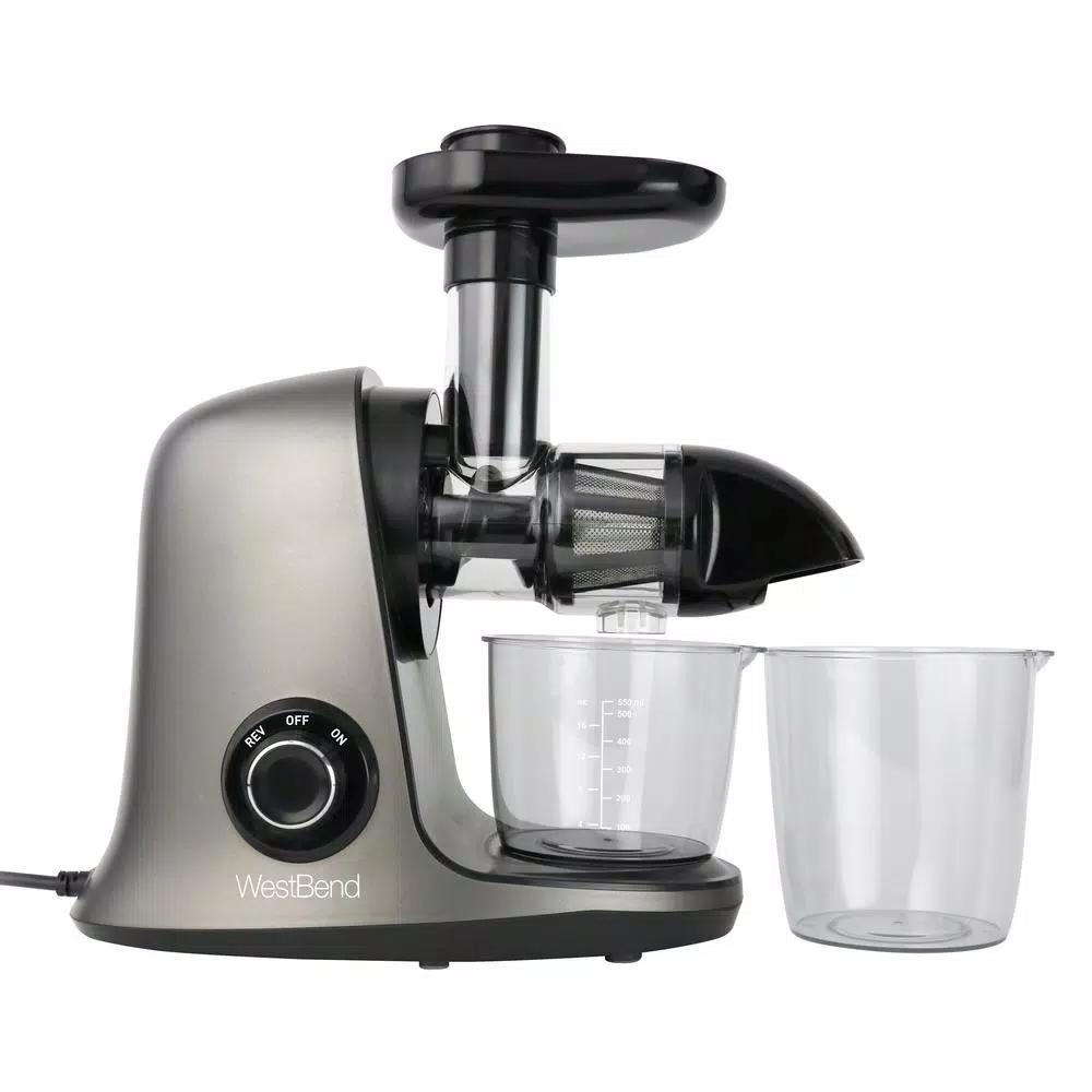 West Bend Cold Press Juicer, Masticating Slow Juicer for Fruits, Vegetables and Greens, Gray