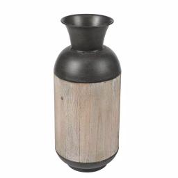 Winsome House 2-Piece Handcrafted Iron and Wood Vase Set, Rustic Dark Brown and Natural Wood Table Vases thumbnail 4