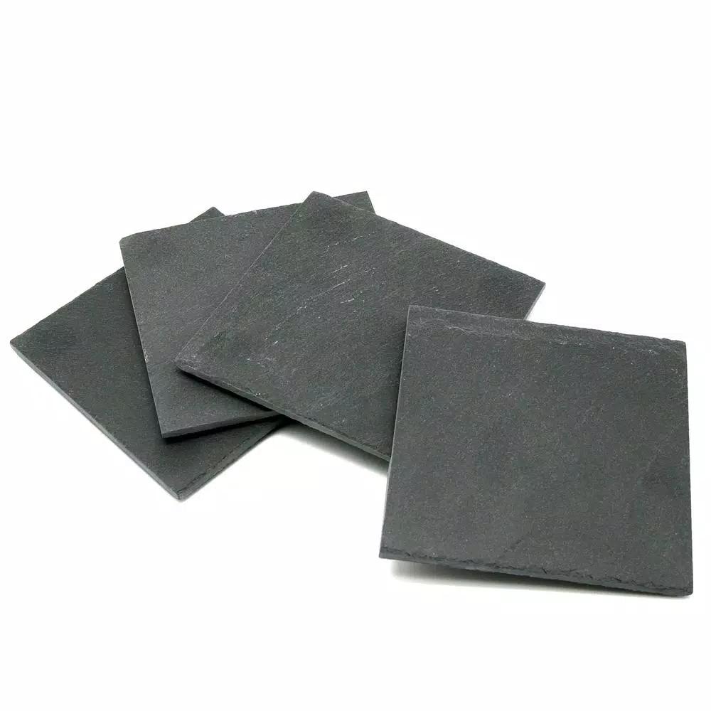Creative Home Natural Dark Gray Slate Coaster Set of 4 - 4 in. x 4 in. Rustic Stone Coasters