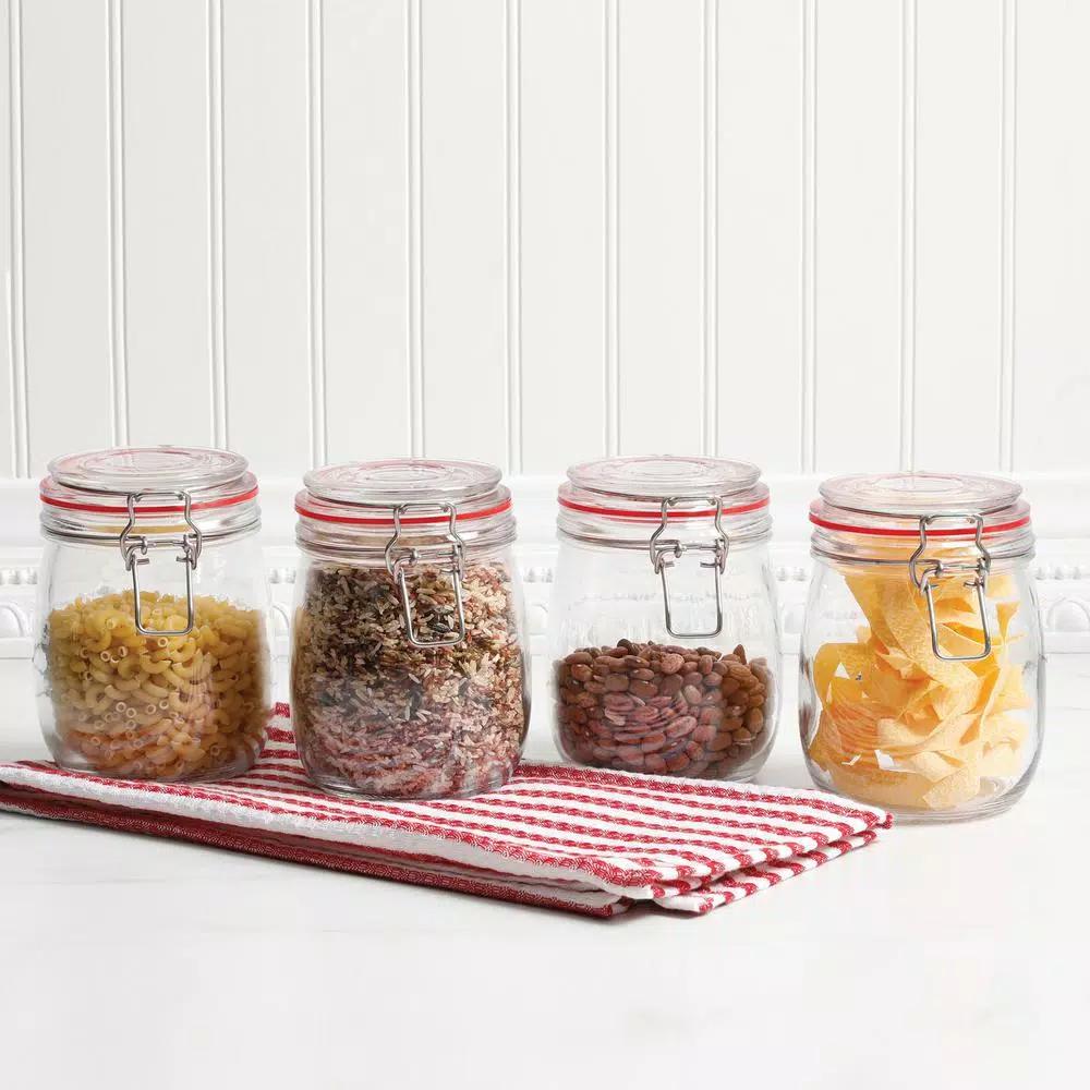 General Store Cottage Chic 4-Piece Glass Preserving Jar Set with Wire Bail and Trigger Closure