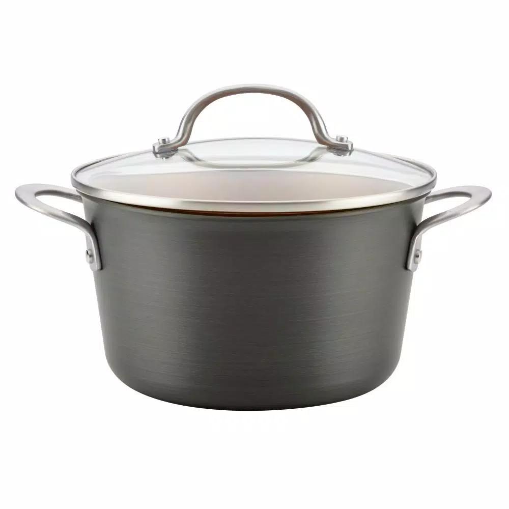 Ayesha Curry Ayesha Home Collection 4.5 Qt. Hard Anodized Aluminum Nonstick Saucepot with Glass Lid