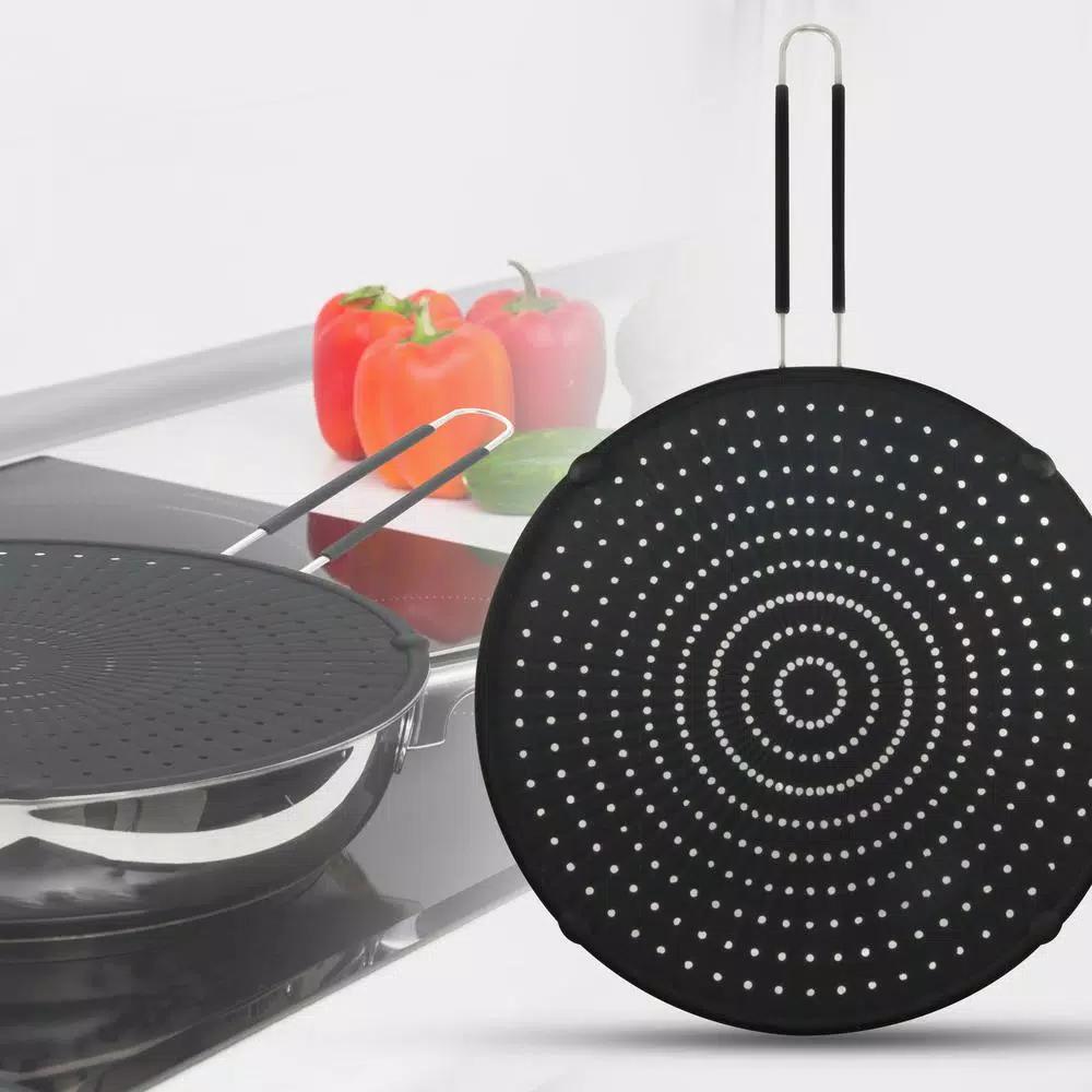 ExcelSteel 13 in. Silicone Splatter Screen with Non-Slip Heat-Resistant Grip, Stainless Steel Frame
