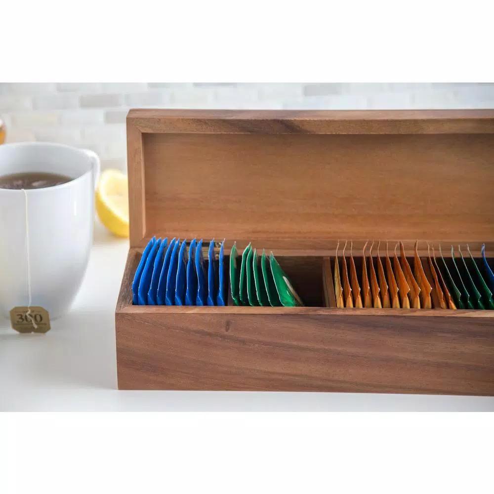 Ironwood Gourmet Acacia Wood Rectangular Tea Box with 10 Compartments