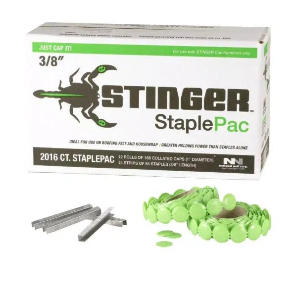 Stinger 3/8 in. StaplePac 21 Gauge Galvanized Steel Staples and Caps, 2016 Count