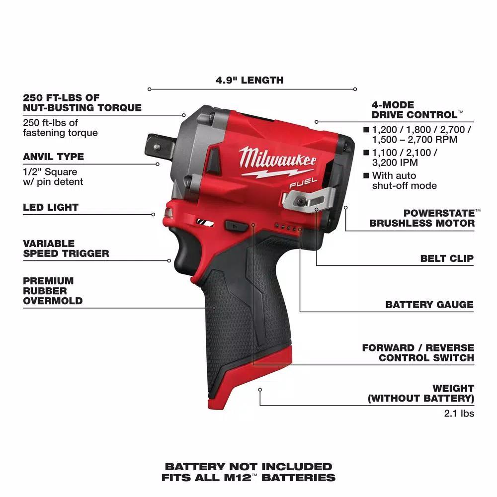 Milwaukee M12 FUEL 12V Cordless 3/8 in. Ratchet and 1/2 in. Stubby Impact Wrench Combo Kit with (2) 3.0 Ah Batteries