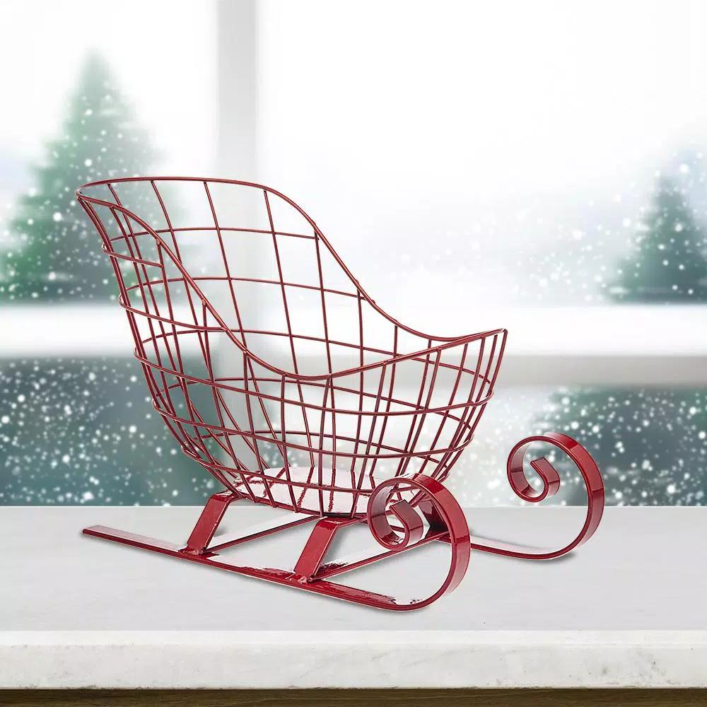 Godinger Red Santa Sleigh Wire Basket - Iron Christmas Serving Bowl