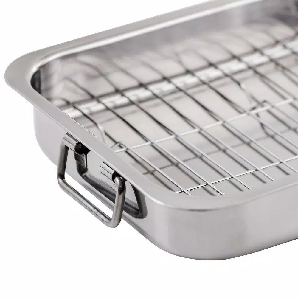 Ovente 13 x 9.3 in. Stainless Steel Roasting Pan with Wire Rack and Handles