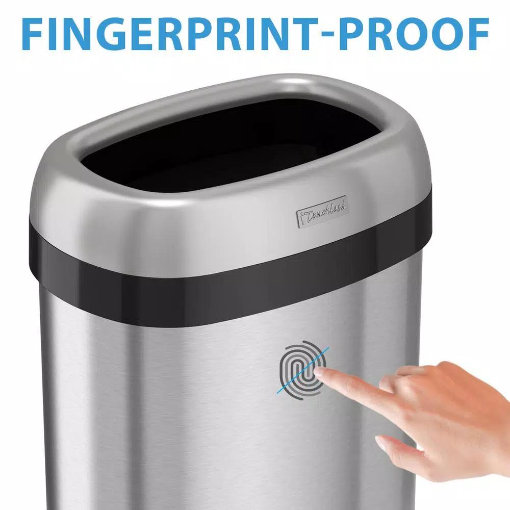 iTouchless 16 Gal. Oval Stainless Steel Open Top Commercial Trash Can with Dual Odor Filters