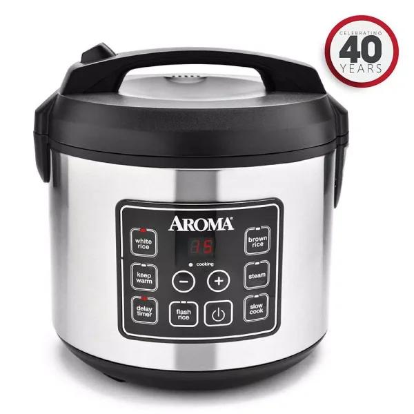 Aroma 20-Cup Digital Rice Cooker, Food Steamer, and Slow Cooker in Silver