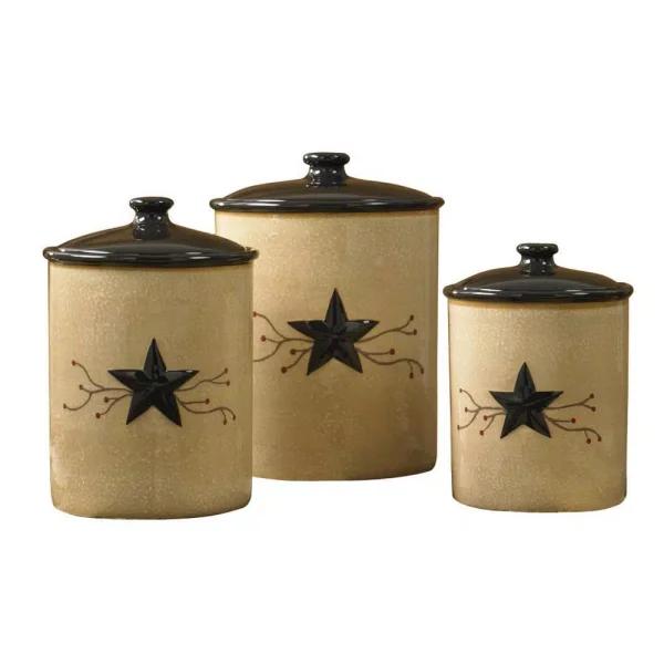 Park Designs Star Vine Beige 3-Piece Ceramic Canister Set with Airtight Lids