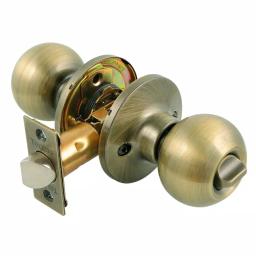 Toledo Fine Locks Antique Brass Privacy Door Knob Set, Classic Full Ball Style thumbnail 1