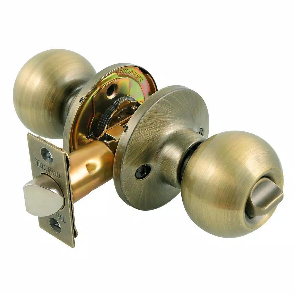 Toledo Fine Locks Antique Brass Privacy Door Knob Set, Classic Full Ball Style