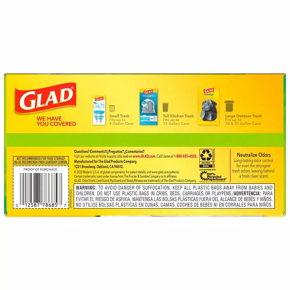 Glad ForceFlex 13 Gallon Tall Kitchen Drawstring Trash Bags with Febreze Gain Original Scent, 40 Count
