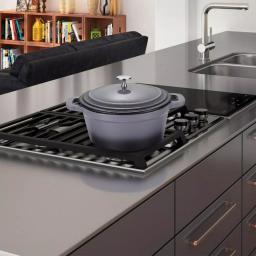 AMERCOOK LA PLURIEL 3 qt. Round Enameled Cast Iron Casserole Dish with Lid, Gray thumbnail 3