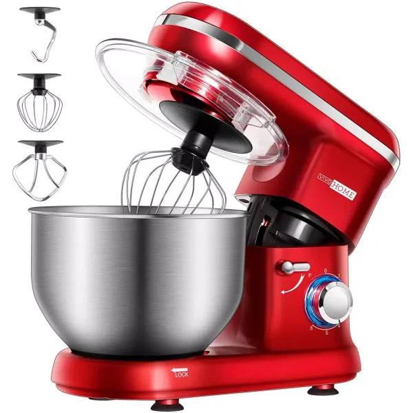 VIVOHOME 6 Qt. Electric Stand Mixer, 650W 6-Speed Tilt-Head Mixer with Stainless Steel Bowl and Accessories, Bright Red