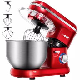 VIVOHOME 6 Qt. Electric Stand Mixer, 650W 6-Speed Tilt-Head Mixer with Stainless Steel Bowl and Accessories, Bright Red thumbnail 1