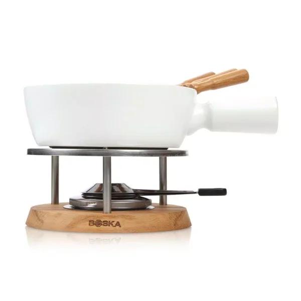 Boska Exclusive Collection 6-Piece Ceramic Fondue Set with Oak Base - White