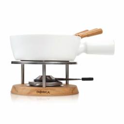 Boska Exclusive Collection 6-Piece Ceramic Fondue Set with Oak Base - White thumbnail 1
