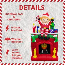 Fraser Hill Farm 6.5 ft. Pre-Lit Elf Sitting on Fireplace Christmas Inflatable thumbnail 2