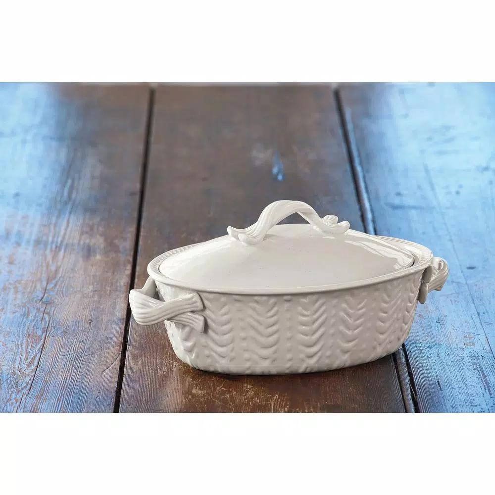 Park Designs Levingston 8.25 x 11.5 in. Covered Oval Stoneware Baking Dish with Lid, Cream