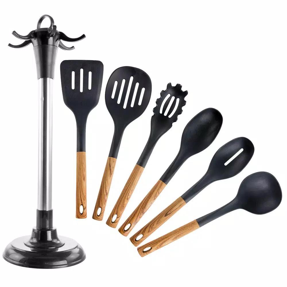 MegaChef 7-Piece Nylon Kitchen Utensil Set with Wood Design Finish