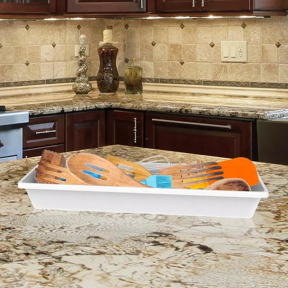 Lavish Home White Plastic Drawer Organizer Tray with Non-Slip Rubber Liner