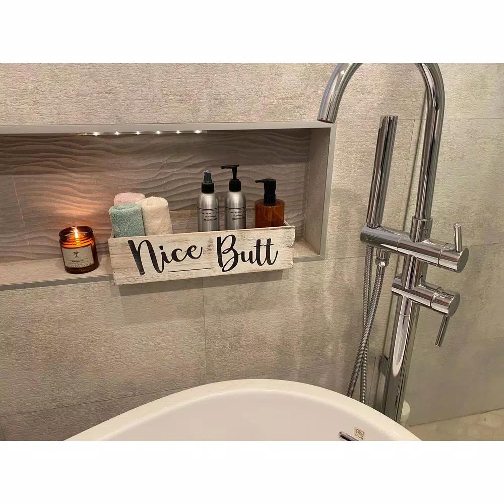 Admired By Nature Nice Butt Rustic Wooden Bathroom Decor Box, Farmhouse Toilet Tank Organizer Tray