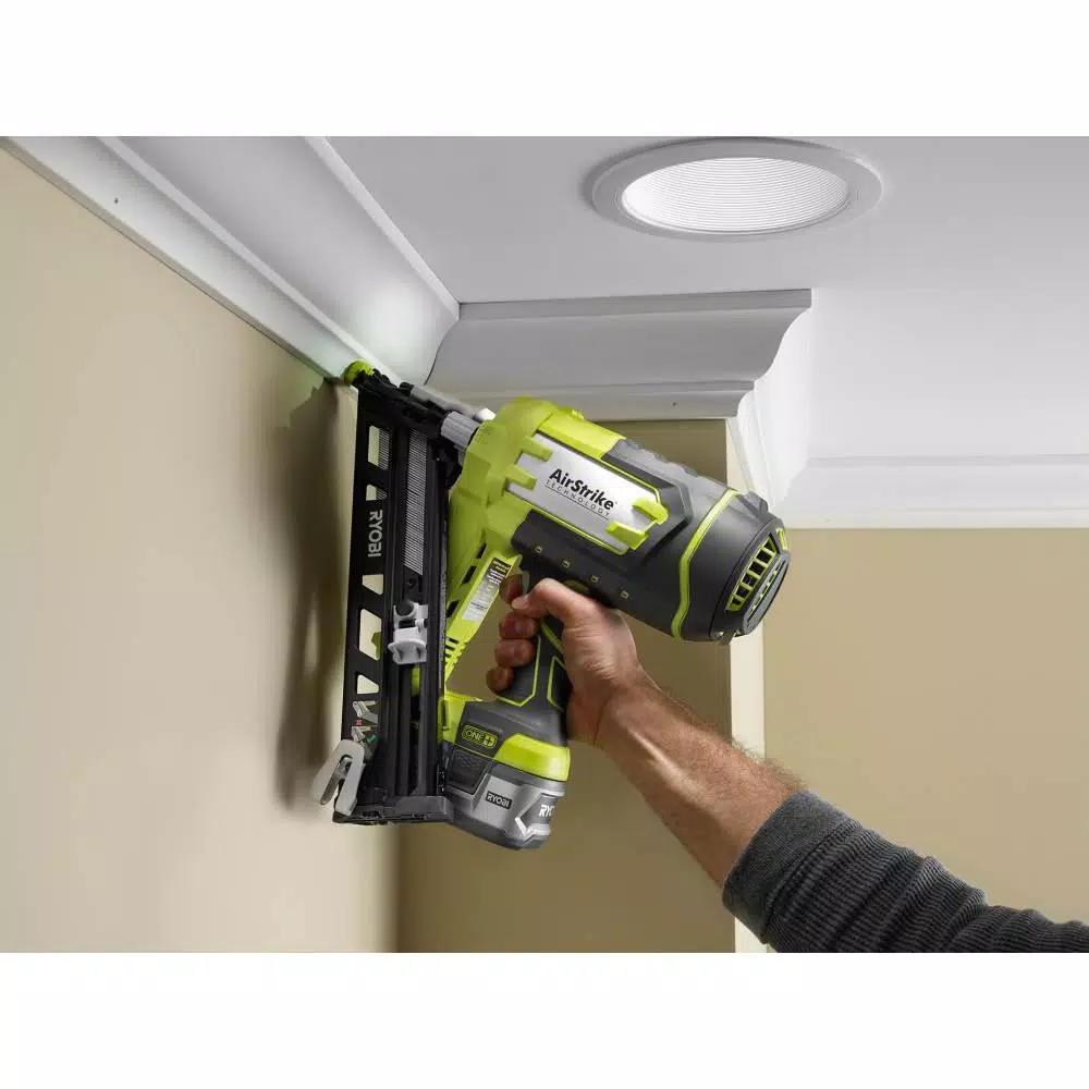 RYOBI 18V ONE+ 15-Gauge Angled Cordless AirStrike Finish Nailer Kit with 2.0 Ah Battery and Charger