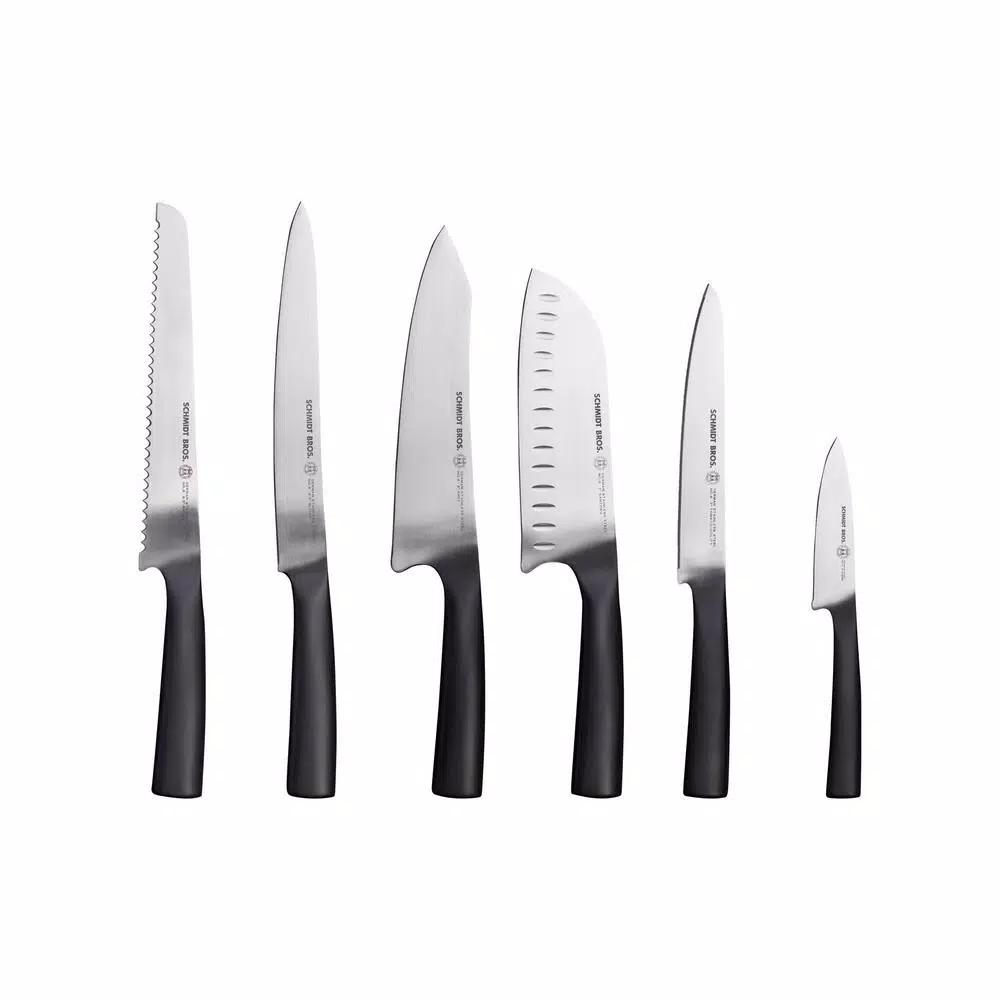 SCHMIDT BROS. Schmidt Brothers Carbon6 7-Piece Stainless Steel Cutlery Set with Acacia Midtown Knife Block