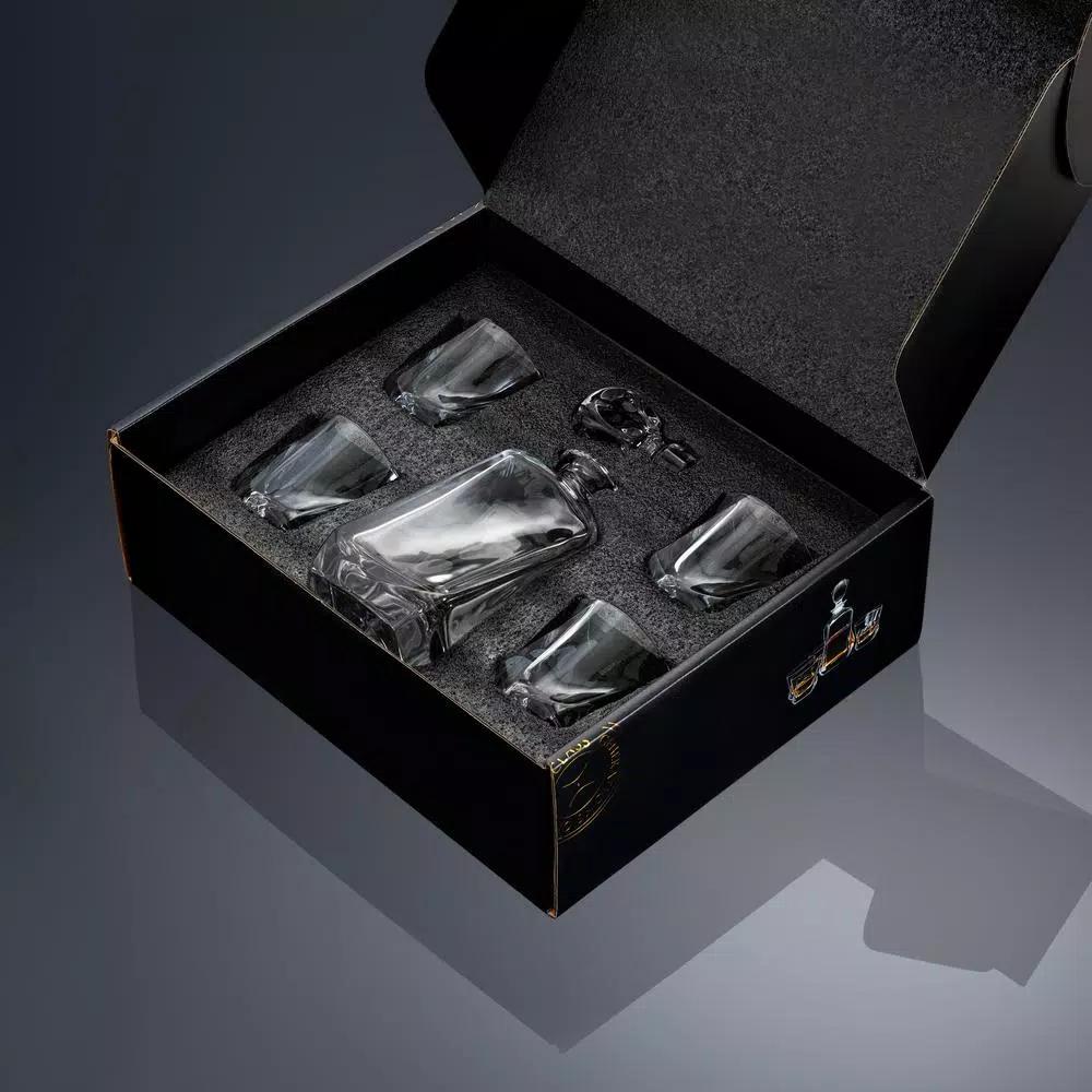 JoyJolt Aurora Crystal Whiskey Decanter Set with 4 Old Fashioned Glasses