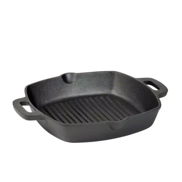 Basic Essentials 10 in. Square Cast Iron Nonstick Grill Pan, Black
