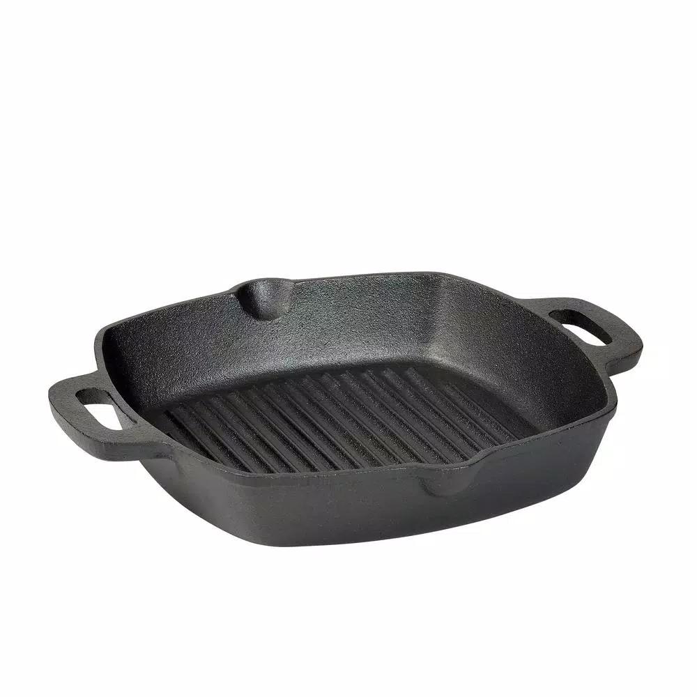 Basic Essentials 10 in. Square Cast Iron Nonstick Grill Pan, Black