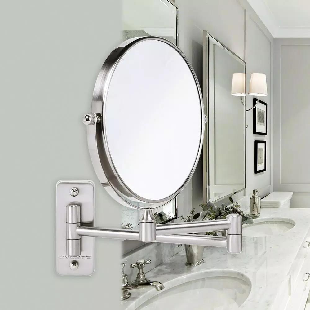 Ovente Wall Mounted Dual-Sided Makeup Mirror, 1x/10x Magnification, Brushed Nickel