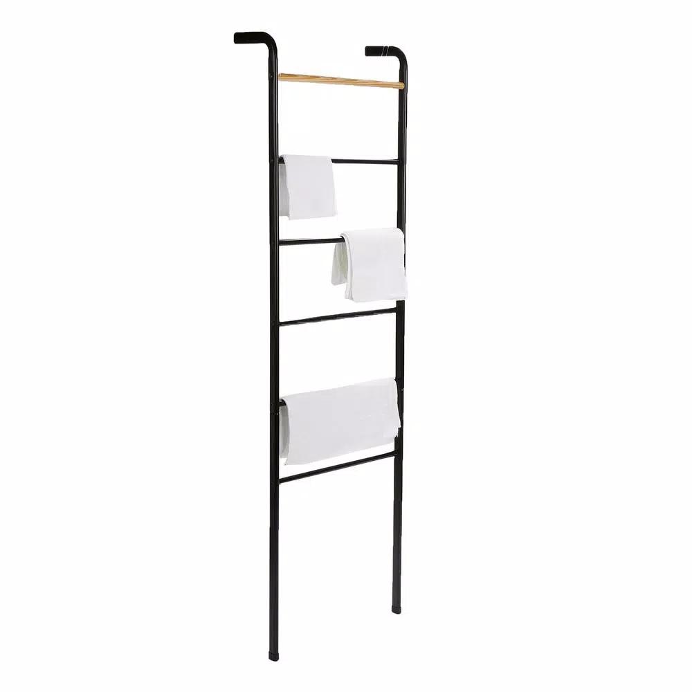 Mind Reader 6-Bar Freestanding Towel Rack, Black Metal Bathroom Towel Stand