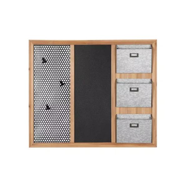 StyleWell 3-Section Wood and Metal Wall-Mount Organizer with Chalkboard