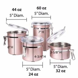 Creative Home Rose Gold Stainless Steel Canister Set, 4-Piece Airtight Food Storage Containers with Locking Clamp thumbnail 5