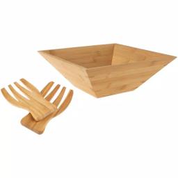 Classic Cuisine 11 in. Square Bamboo Salad Bowl Set with Two Utensils thumbnail 1