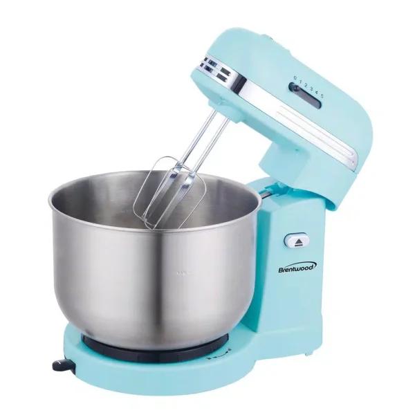 Brentwood Appliances Brentwood 5-Speed Stand Mixer with 3-Qt Stainless Steel Mixing Bowl, Blue