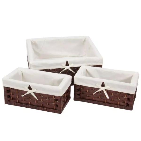 Household Essentials Brown Paper Rope Wicker Utility Basket Set with Washable Cotton Liners (Set of 3)